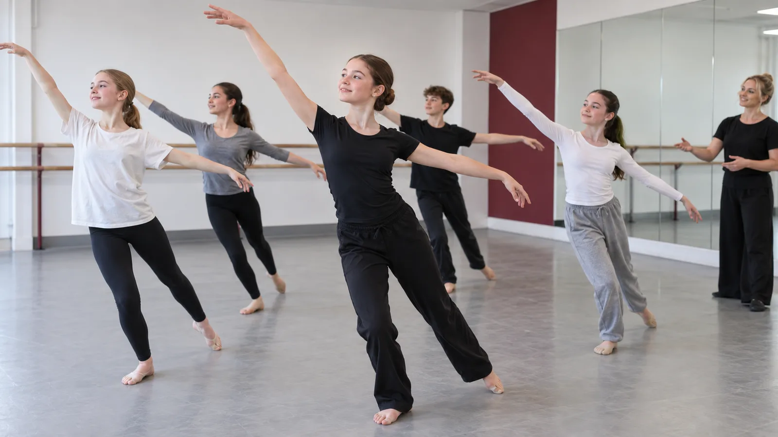 Teenage dancers enjoying a relaxed JL Dance Foundations session together at JL Dance Academy in Ripley